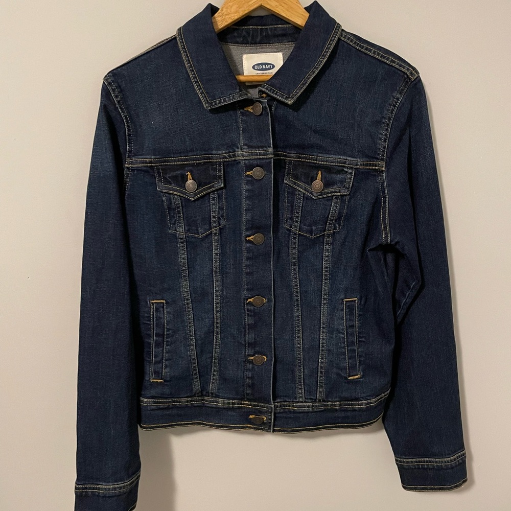 Womens Old Navy Dark Wash Denim Jacket Jean Button Front Large
